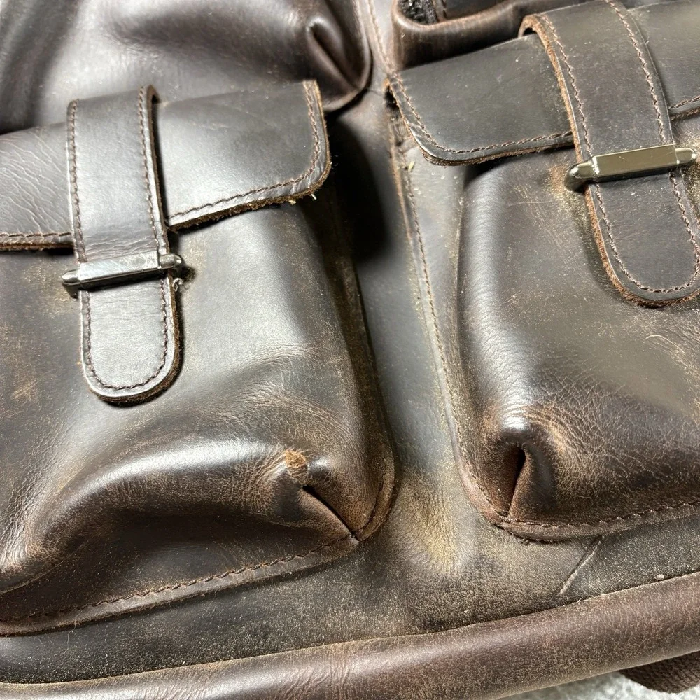 Vintage Crazy Horse Brown Leather Backpack Multi Pocket Utility Laptop Rucksack⁠